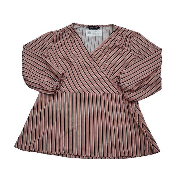 Faballey Shirt Womens L Multicolor Striped Quarter Sleeve VNeck Pullover Blouse - Picture 1 of 16
